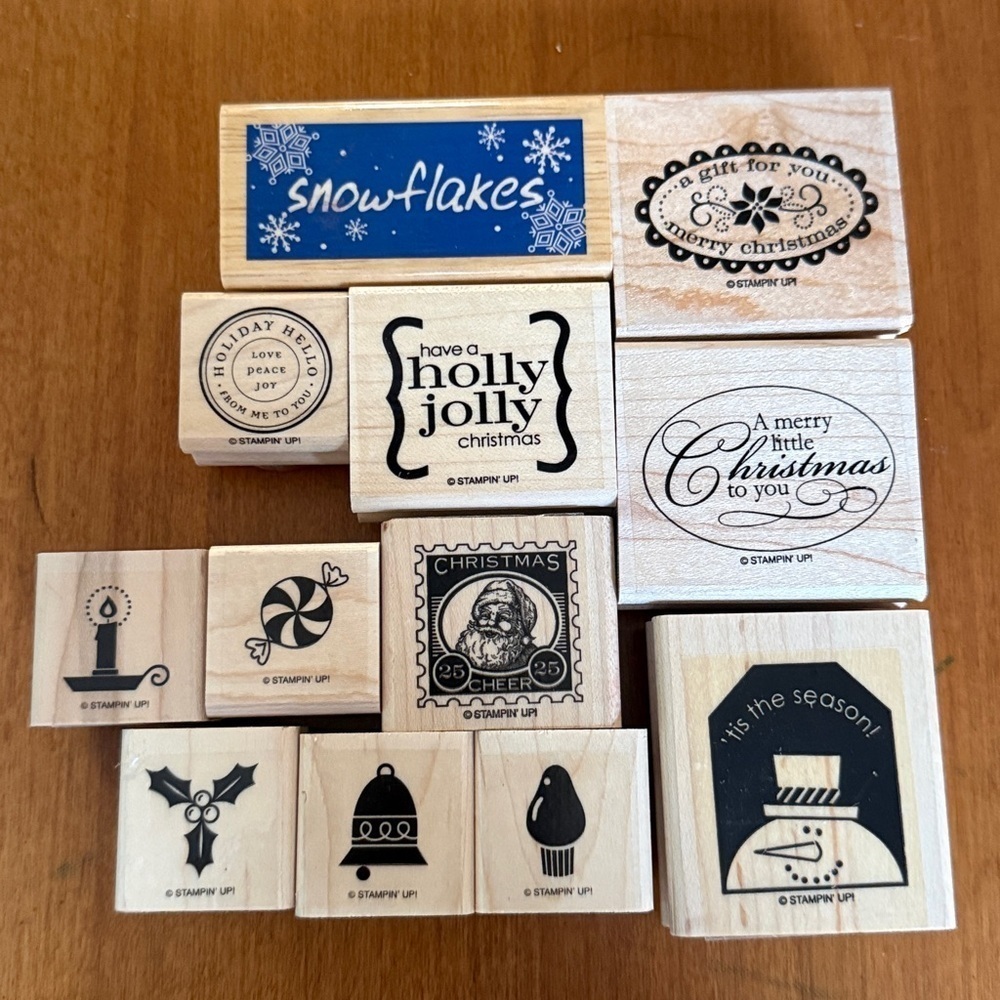 Stampin' Up! Christmas Holiday Rubber Stamps Set 12 Wood Mounted Crafts